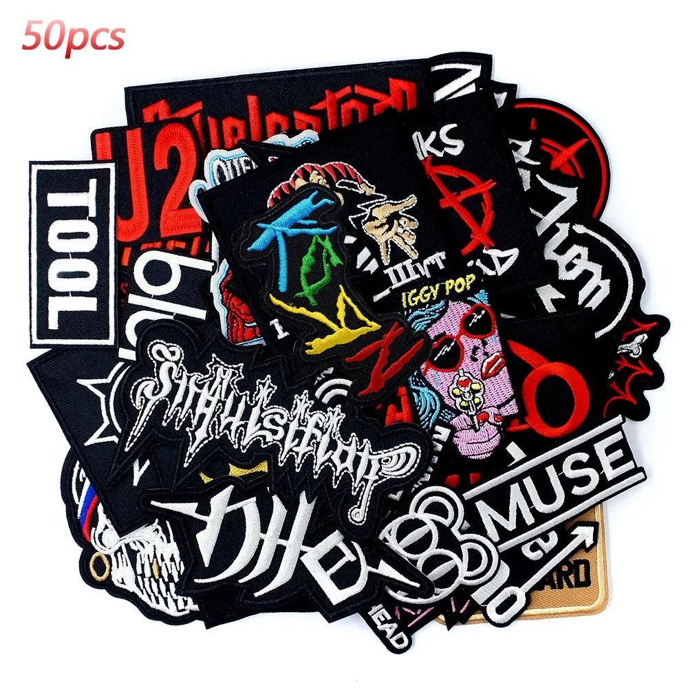 50Pcs/Lot Band Patch Ebroidered Applique Patches Fabric Garment Apparel Accessories Embroidery Badges Rock