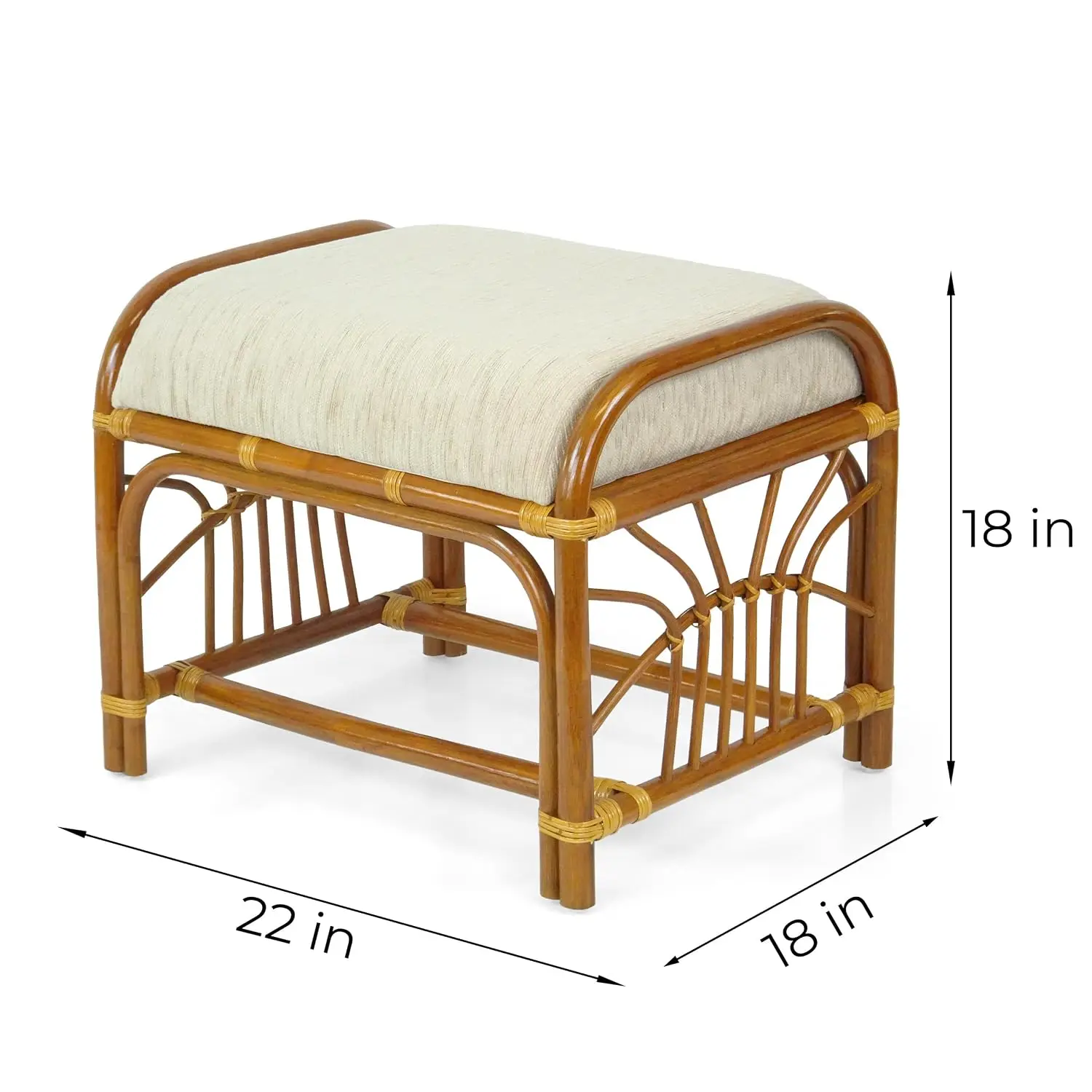 Handmade Rattan Wicker Ottoman Footstool with Cushion Fully Assembled, Customized