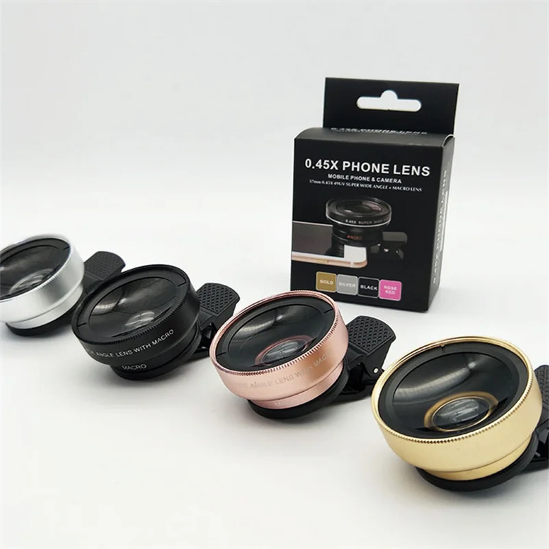 Obiettivo per telefono cellulare a 2 funzioni Obiettivo grandangolare 0,45X e obiettivo per fotocamera Macro HD 12,5X universale per iPhone Android Phone Smartphone