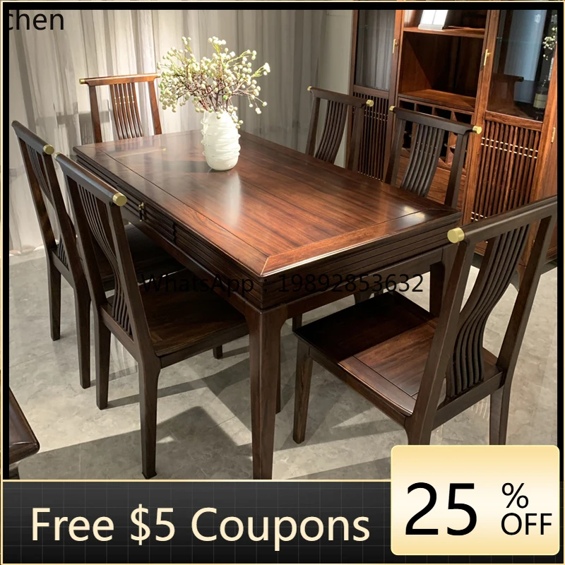 

QQ new Chinese-style all-solid wood rectangular dining table and chair combination large and apartment villa large flat floor