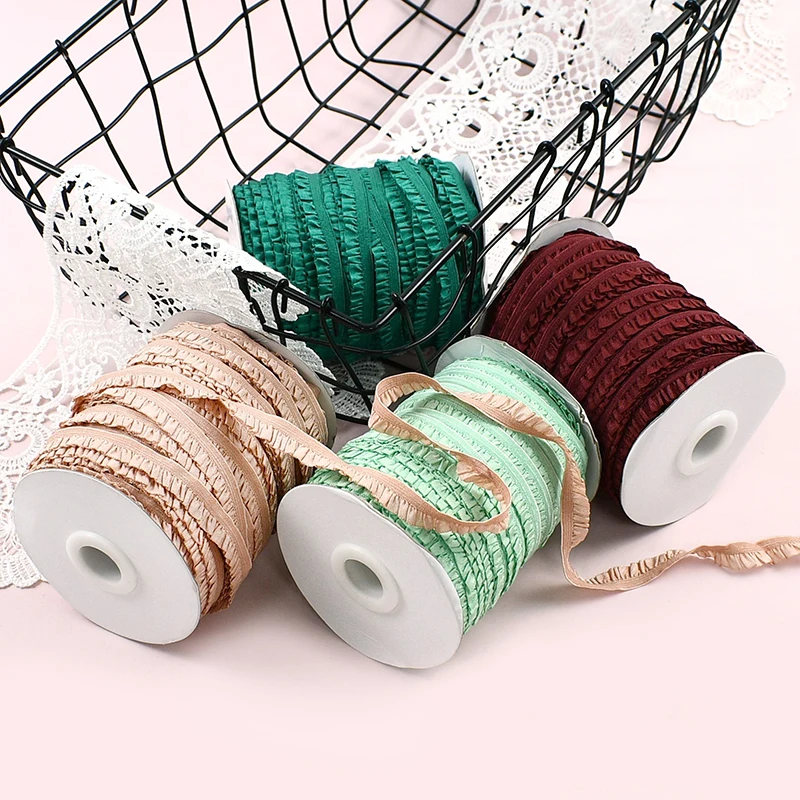 

10/20/40Meters 10mm Sewing Ruffled Elastic Band Bag Clothes Decor Lace Trim Rubber Ribbon Dress Waist Stretch Tape DIY Accessory