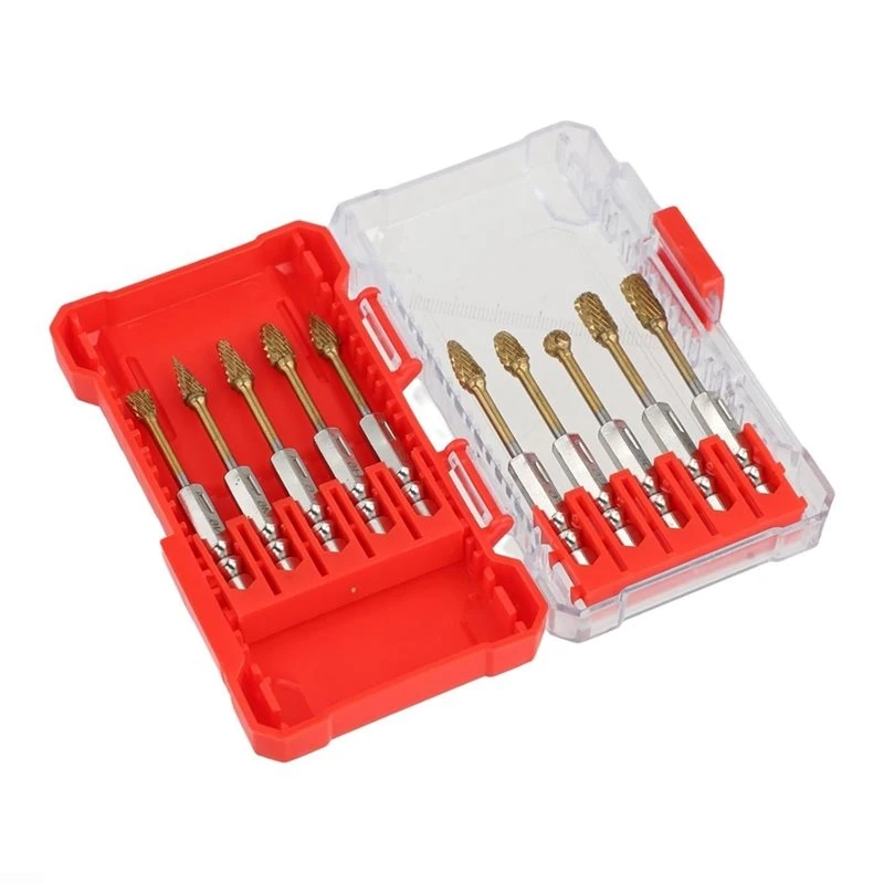 GOOD-Compact Case 10 Pcs Carbide Burr Set For Metal For Wood, 1/4 Inch Shank Grinding-Tool Bit For Engraving Carving Deburring