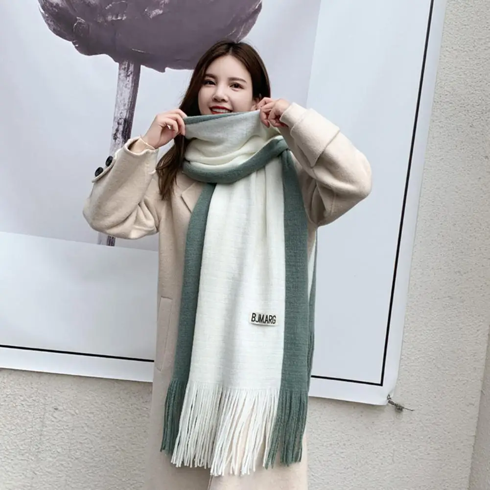 

Women Color Block Scarf Cozy Winter Scarf with Tassel Decor Windproof Patchwork Design Heat Retention for Women for Weather