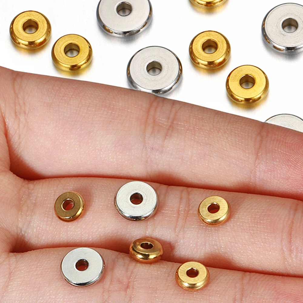 20pcs 4-10mm Gold Stainless Steel Flat Round Bead Loose Spacer Beads for DIY Bracelet Necklace Jewelry Making Wholesale