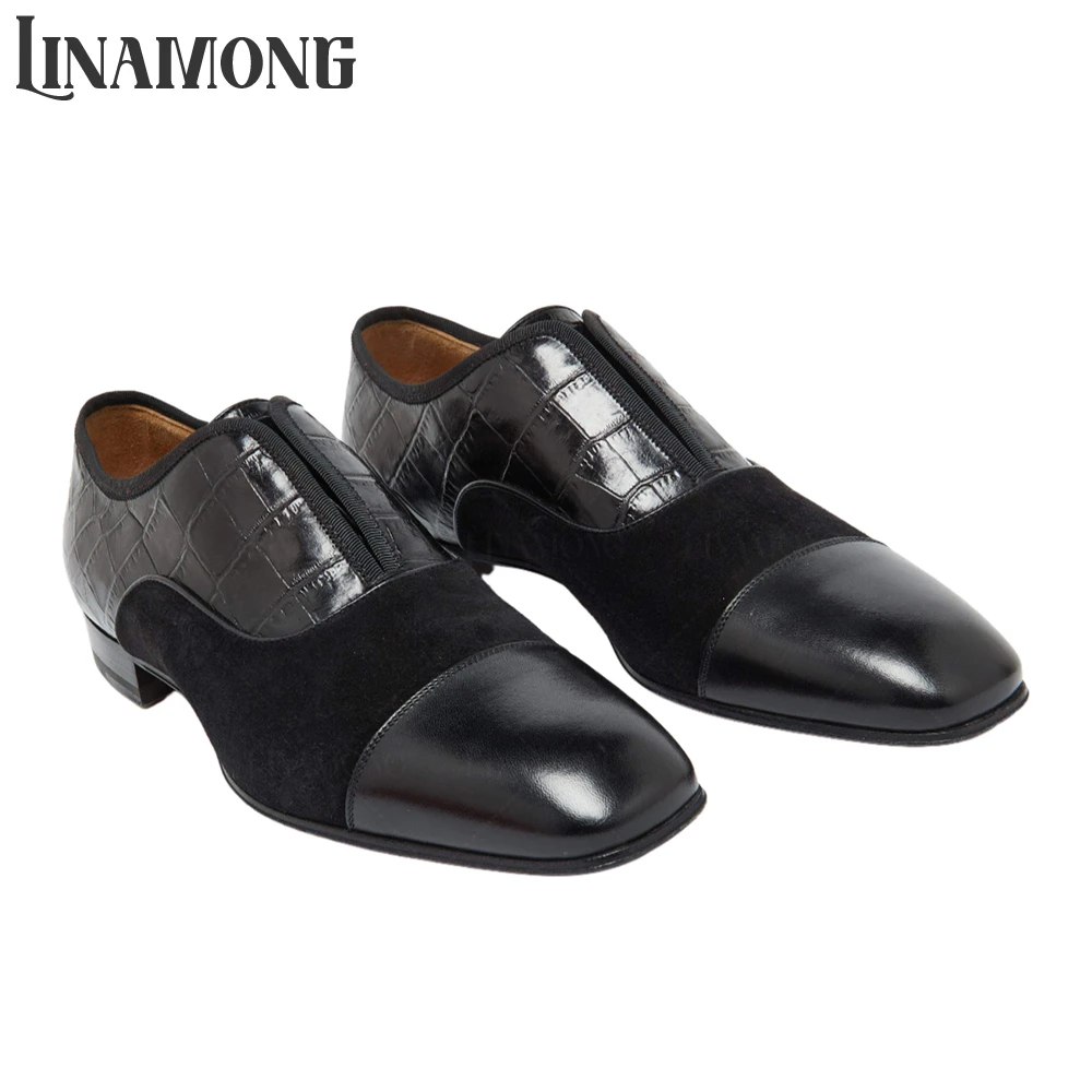 فو كروك تنقش الجلود أكسفورد أحذية جلد الغزال الأسود الانزلاق على فستان أحذية مصمم نمط أحذية من الجلد الأنيق للولائم #6