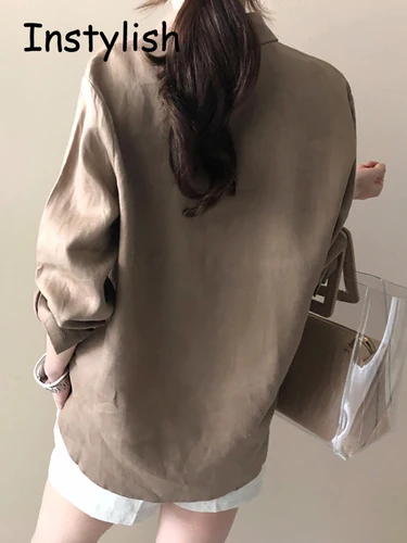 Imagen 2 del producto Camisa holgada de lino y algodón de manga larga para mujer, ropa de calle Harjauku Vintage, blusa de gran tamaño, Top elegante, túnicas