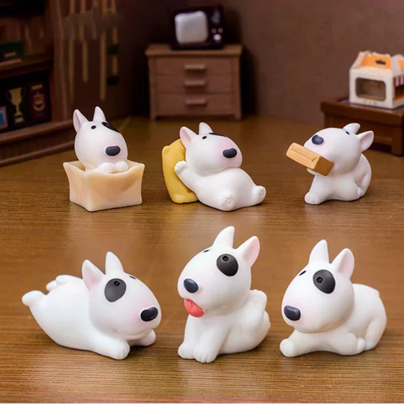Cute Mini Bullhead Terrier Dog Figurines Micro Landscape﻿ Car Dashboard Home Desktop Ornaments