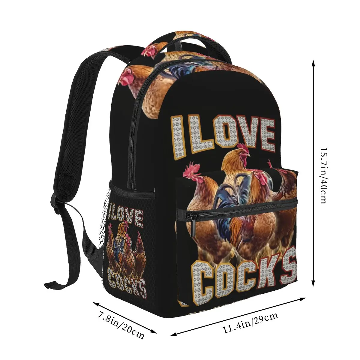 I Love Cocks Roosters Meme Chicken Lovers Backpack Hot Sale Daypack Boys Girls BookBag School Bag Shoulder Bags for Men Women