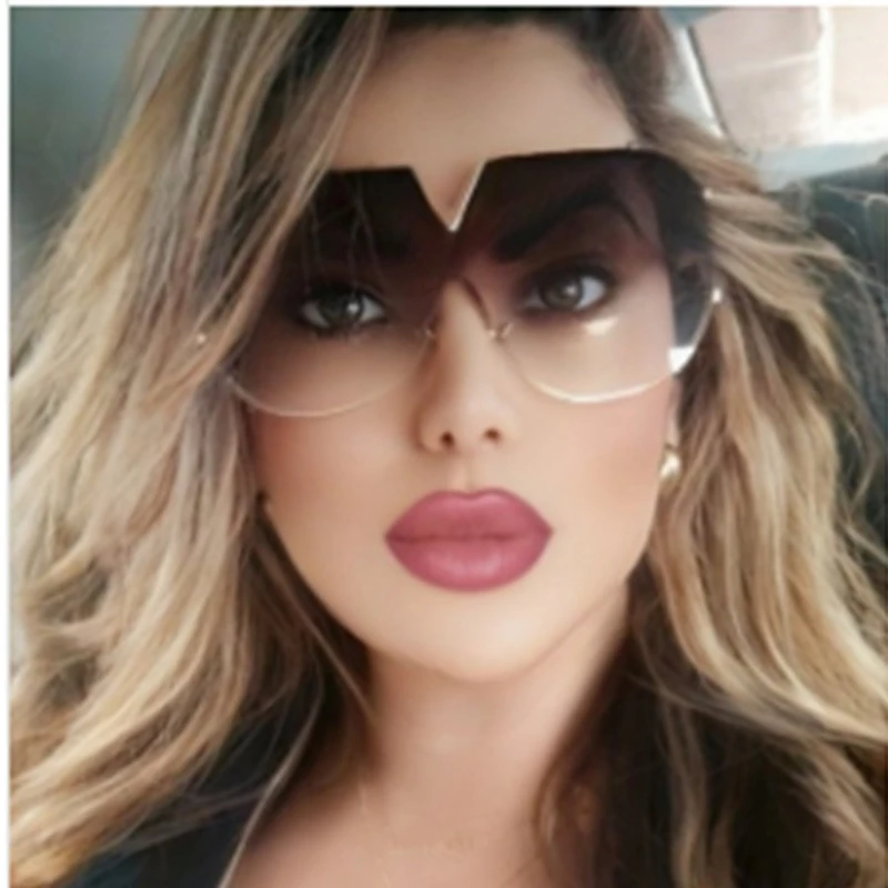 Women Fashion Luxury Vintage Big Frame UV400 Sunglasses Adult Men Metal Curved Outdoor Sun Protection Eyewear Female Sunglasses