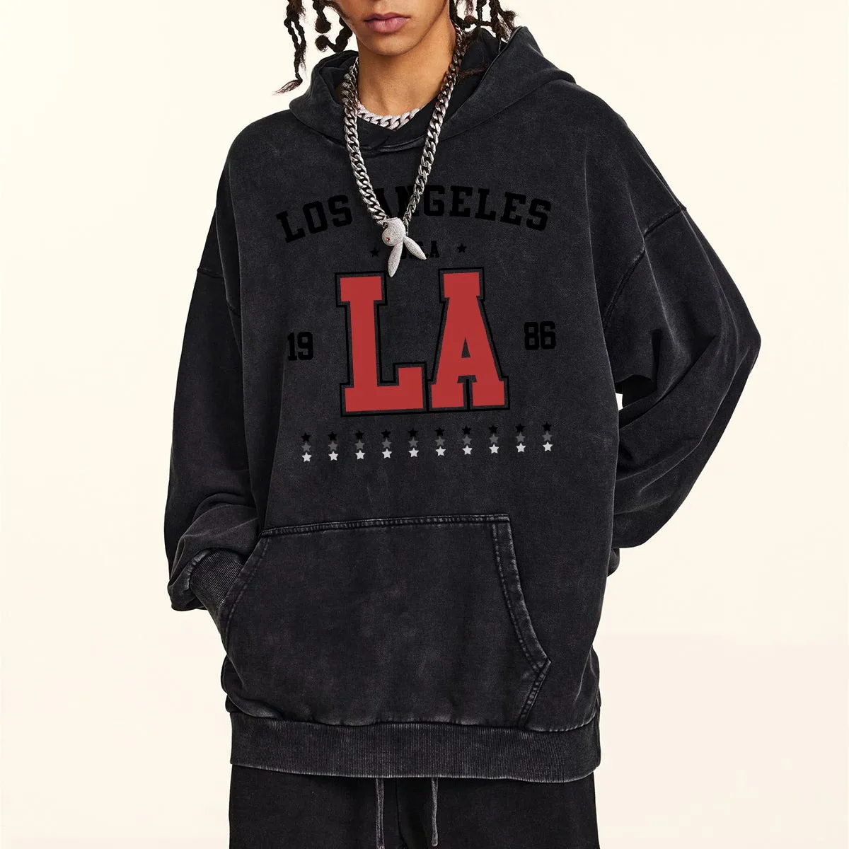 Los Angeles Letter Hoodie Men America Style Hoodies Washed Simple Cotton Sweatshirt Vintage Oversize Loose Hoody Casual Clothing