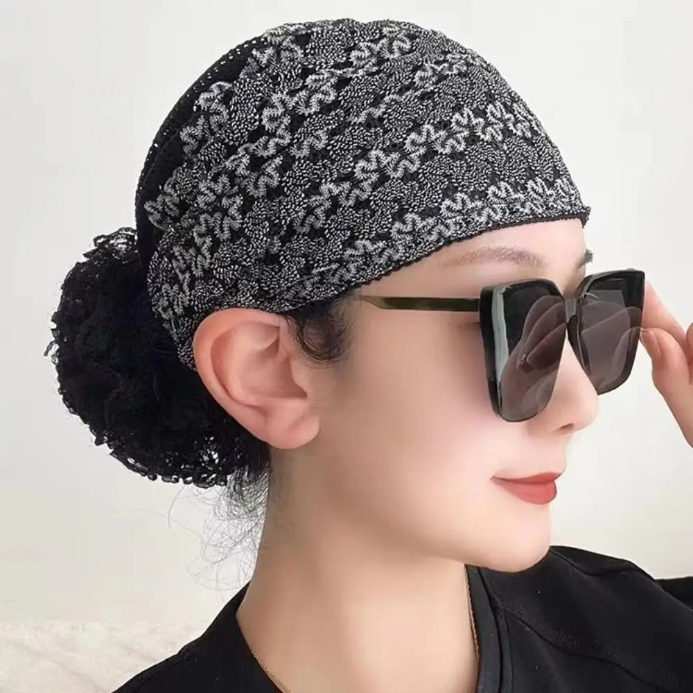 Boné muçulmano elegante de renda para mulheres, monocromático, fibras acrílicas, turbante