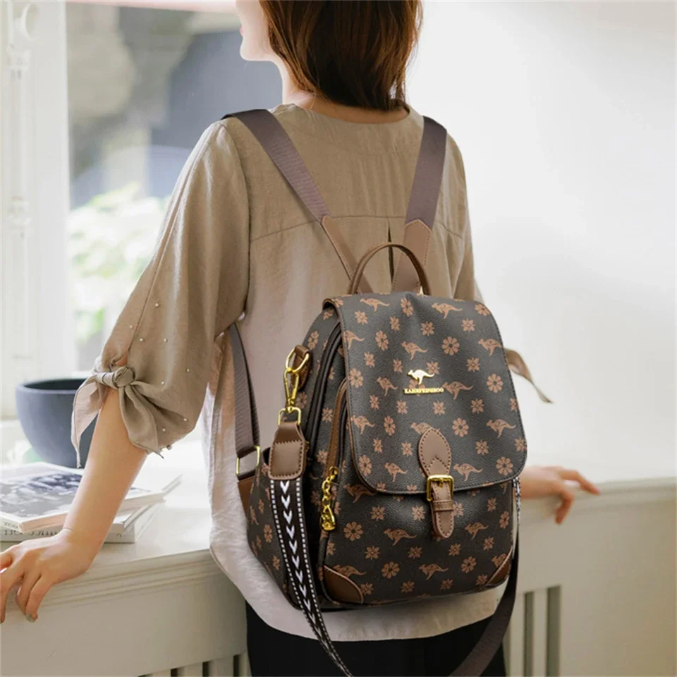 Women Soft Leather Backpack Vintage Print High Quality Sac A Dos Casual Travel Ladies Bagpack Mochila School Bookbag Rucksack