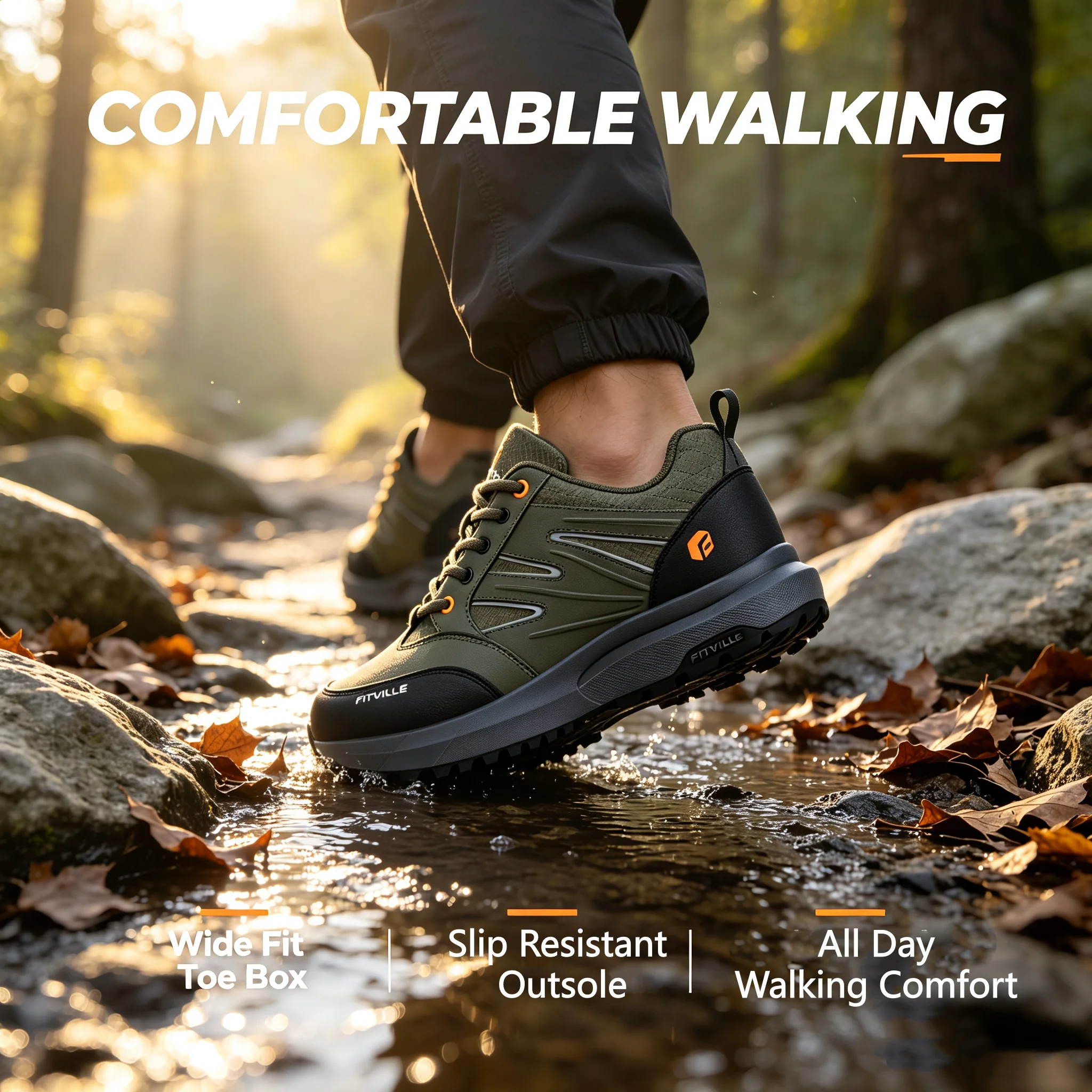 FitVille Outdoor Men's Hiking Shoes Extra Wide Toe Box Walking Shoes Trekking Trails Sneakers for Men with Slip Resistant