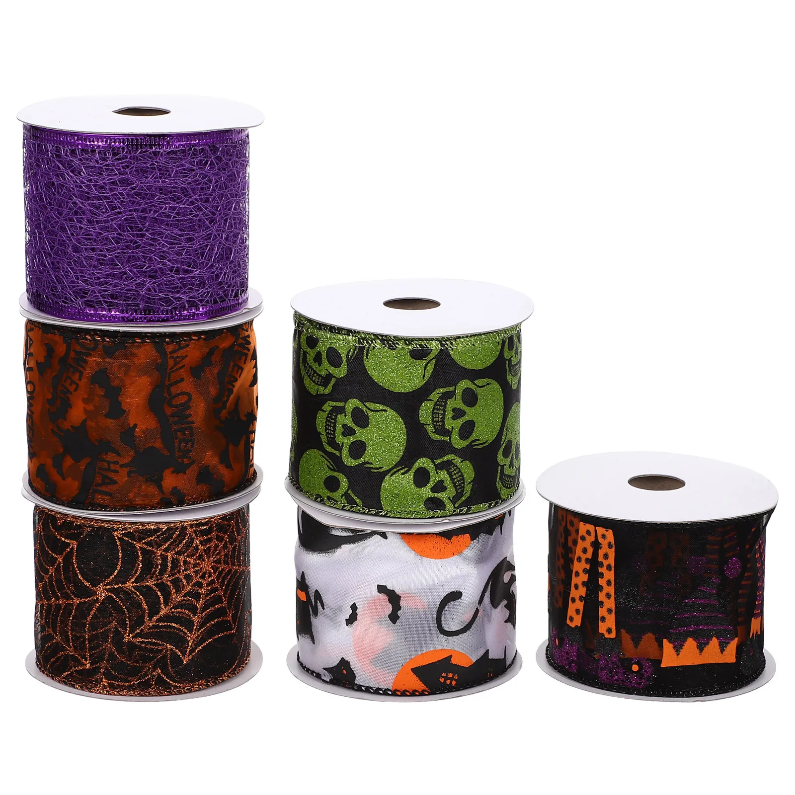 

6 рулонов полиэфирной ленты с проводной кромкой для Хэллоуина для подарочной упаковки, сделай сам, поделки, гирлянда, декоративная лента для Хэллоуина