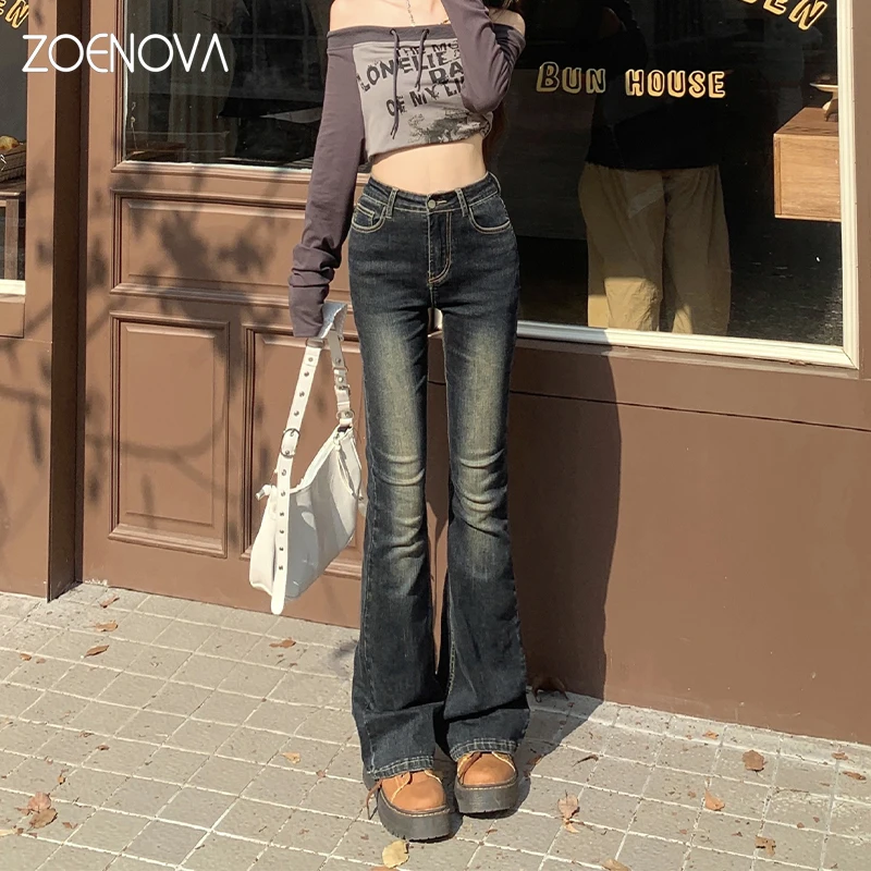 

ZOENOVA High Waist Sexy Bootleg Pants Spring New Women's Jeans Harajuku Streets Fashion Slim Cement Gray Slightly Flared Pant