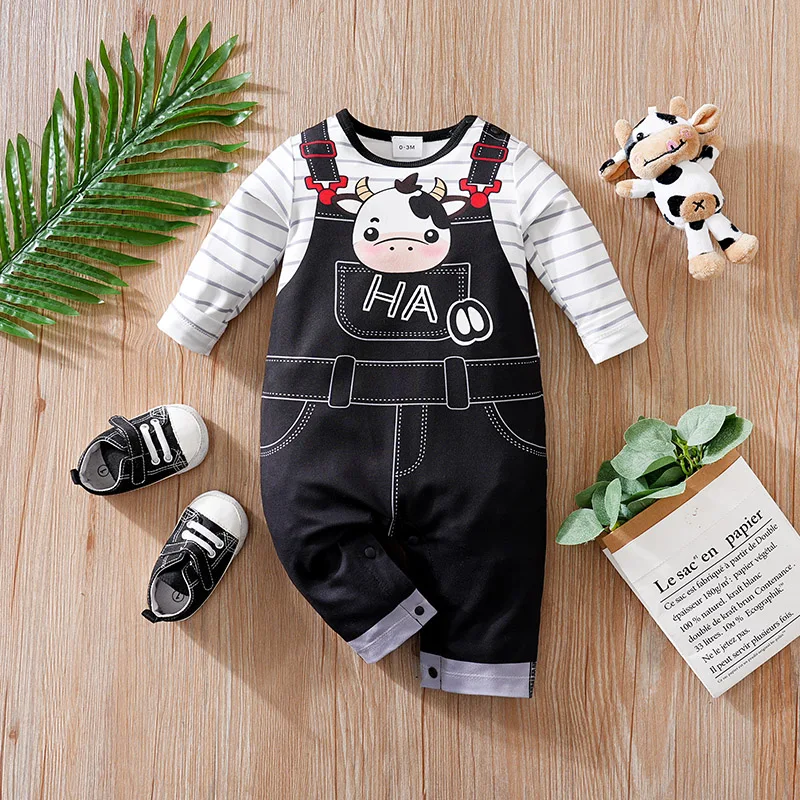 Baby Clothes Cute Cartoon Cow Print Comfortable And Soft 0-18 Boys And Girls Spring And Autumn Long Sleeved Baby Jumpsuit