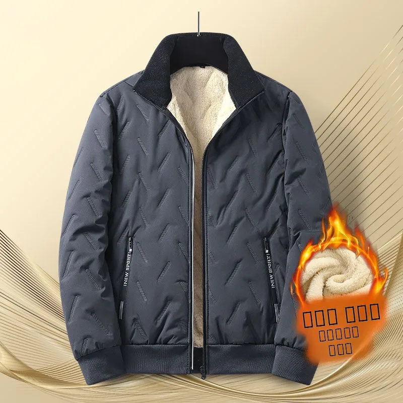 

Men's Thiened Cotton Jaet Warm Oversize Lamb Velvet Fce Lined Loose Fit Winter Coat Stand Sle Zipper Decoration B...
