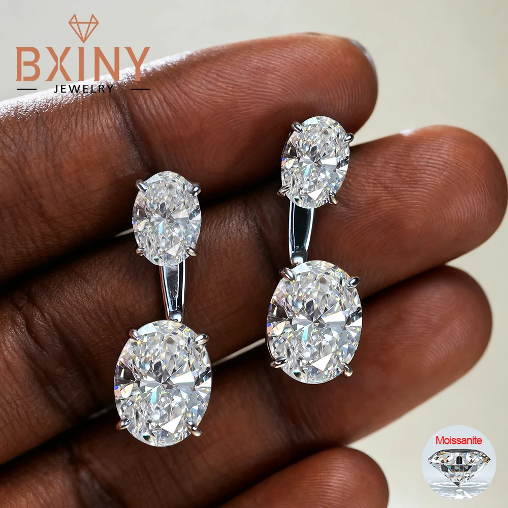 

BXINY Double Oval Cut Moissanite Drop Earrings 925 Sterling Silver Certified Diamond Detachable Ear Studs for Women Gift Jewelry