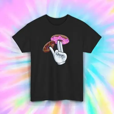 تصميم طباعة الطعام على شكل كعكة الدونات بأكمام قصيرة تي شيرت قطني مريح فضفاض للرجال والنساء بأكمام قصيرة