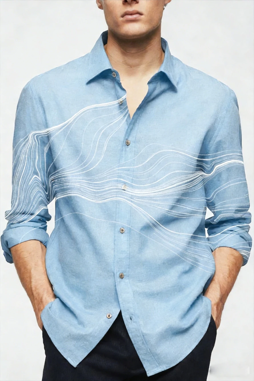 

Men's Retro Long Sleeve Shirt Colorful Lines HD Print Large Size Loose Designer Shirt Business Casual Social Men's Wear for You