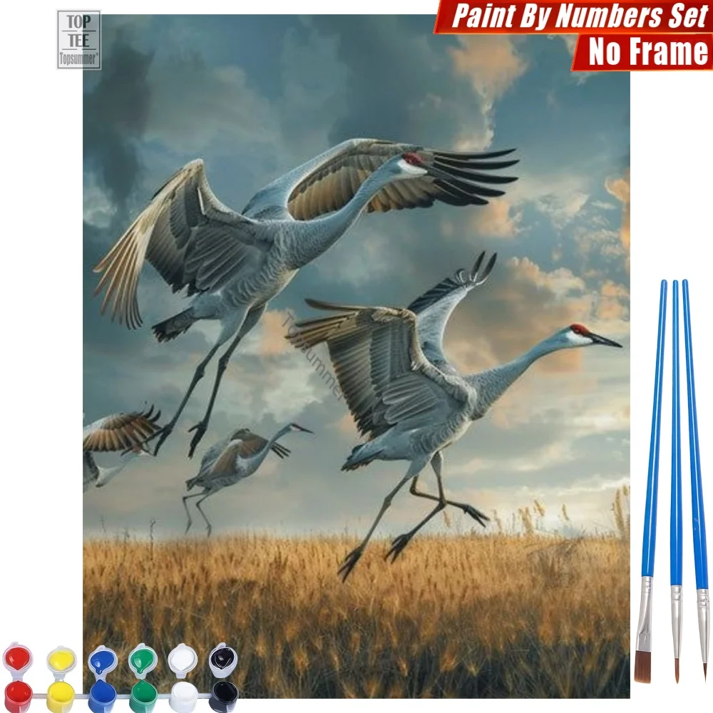 

Sandhill cranes flying DIY Digital Oil Painting Set - wildlife autumn freedom Birthday Gift For Friend
