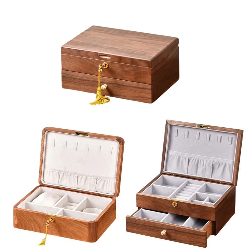 

Elegant Double Layer Jewelry Case Versatile Jewelry Storage Container with Lock Portable Jewelry Organizers