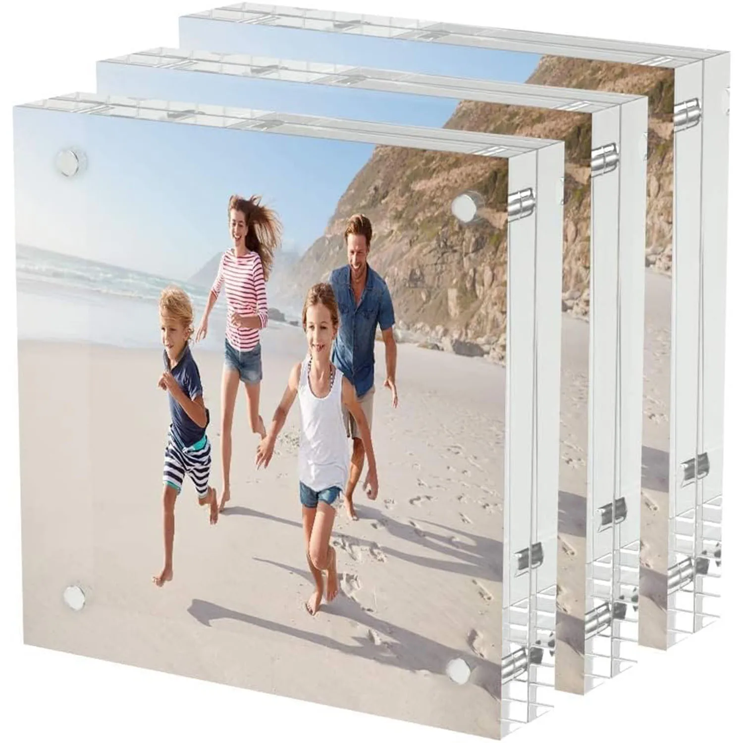 Acrylic Picture Frames 3 Pack,  Clear Picture Frames Freestanding Double Sided Magnetic AcrylicFrameless (4x4)