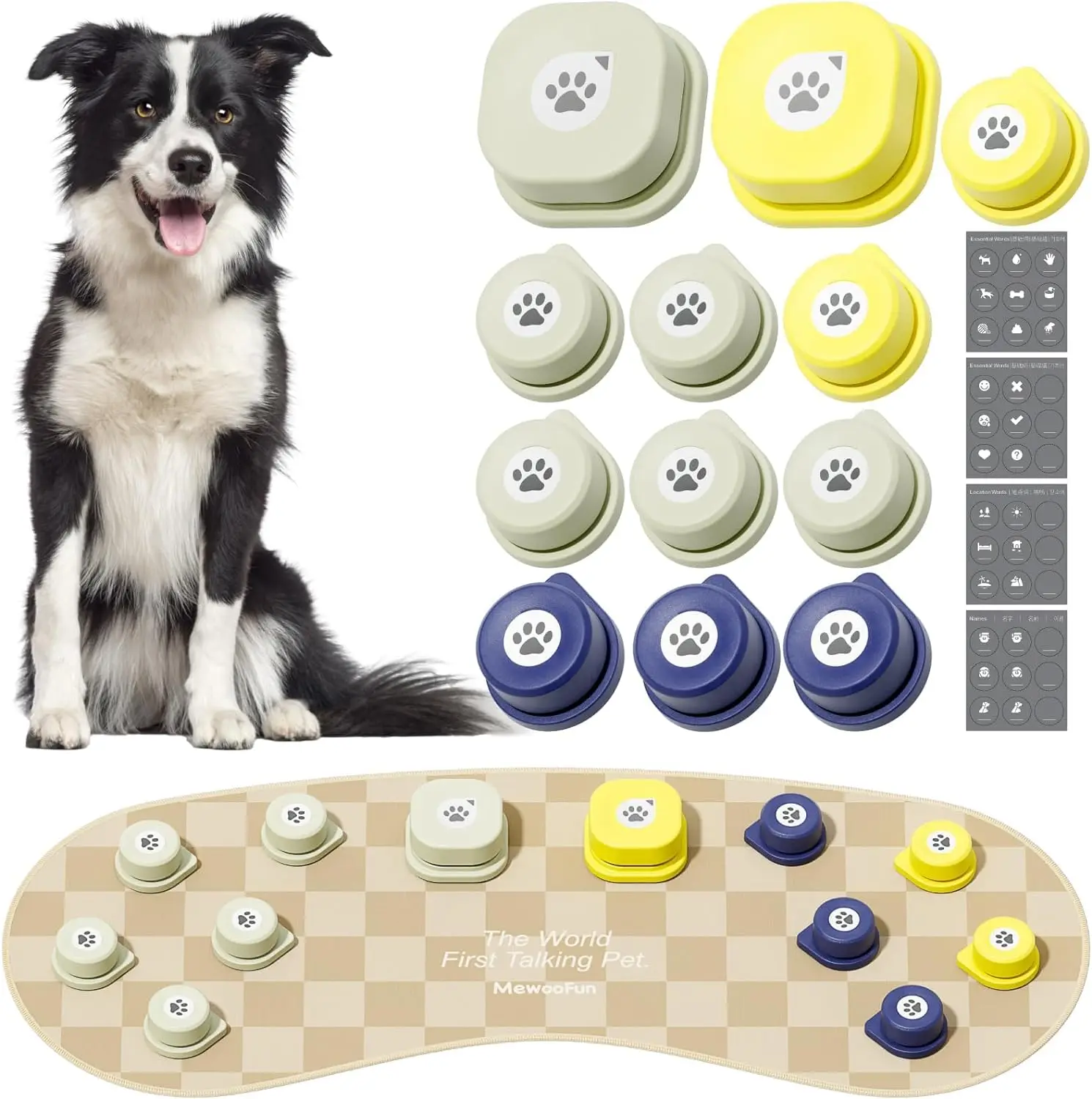 Mewoofun Dog Talking Button Set with Mat Communication Basic Get Started Kit Rechargeable Voice Recording Button 12 Packs