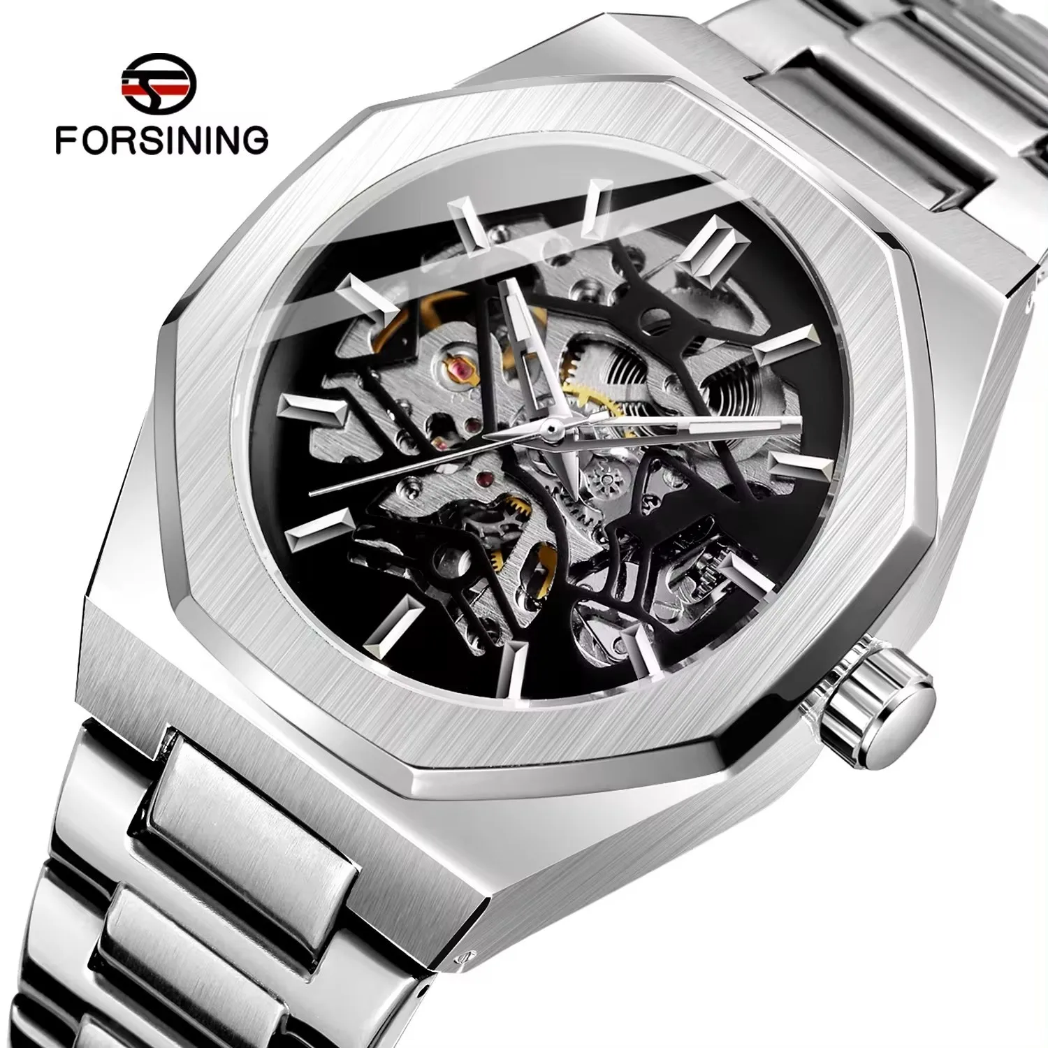 FORSINING 344D Skeleton Mechanical Watch Men Male Clock Automatic Sport Luxury Top Brand Steel Watches Relogio Masculino