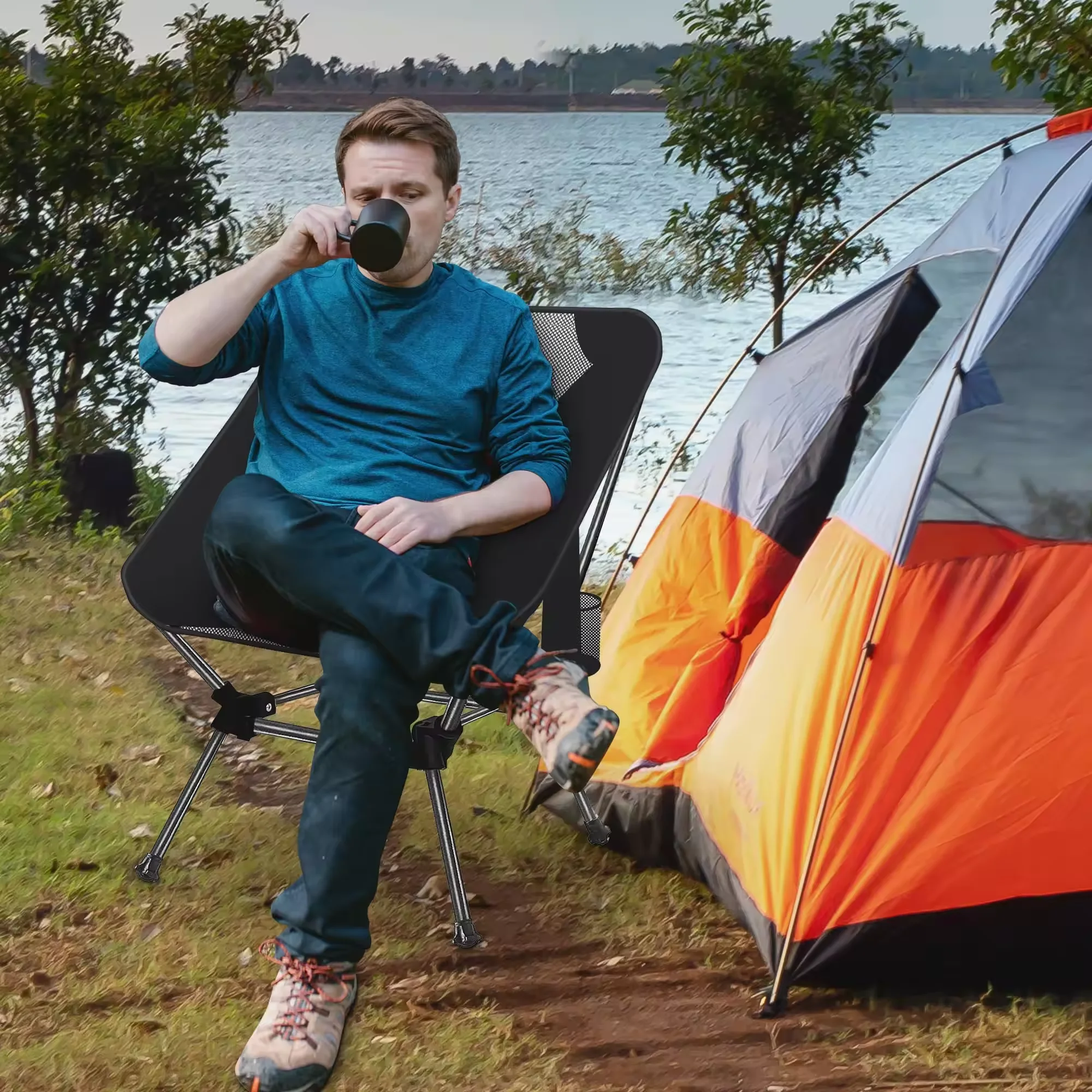 Outdoor Simple and Portable Lightweight  Backpack Chair Camping  Backpack Side Pockets Folding Camping Chair