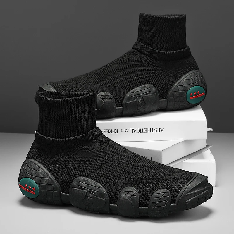 Outdoor Men Short Boots Designer Soft Casual Sneakers Breathbale Mens Socks Shoes Slip-On Flat Lightweight Walking Sport Shoes