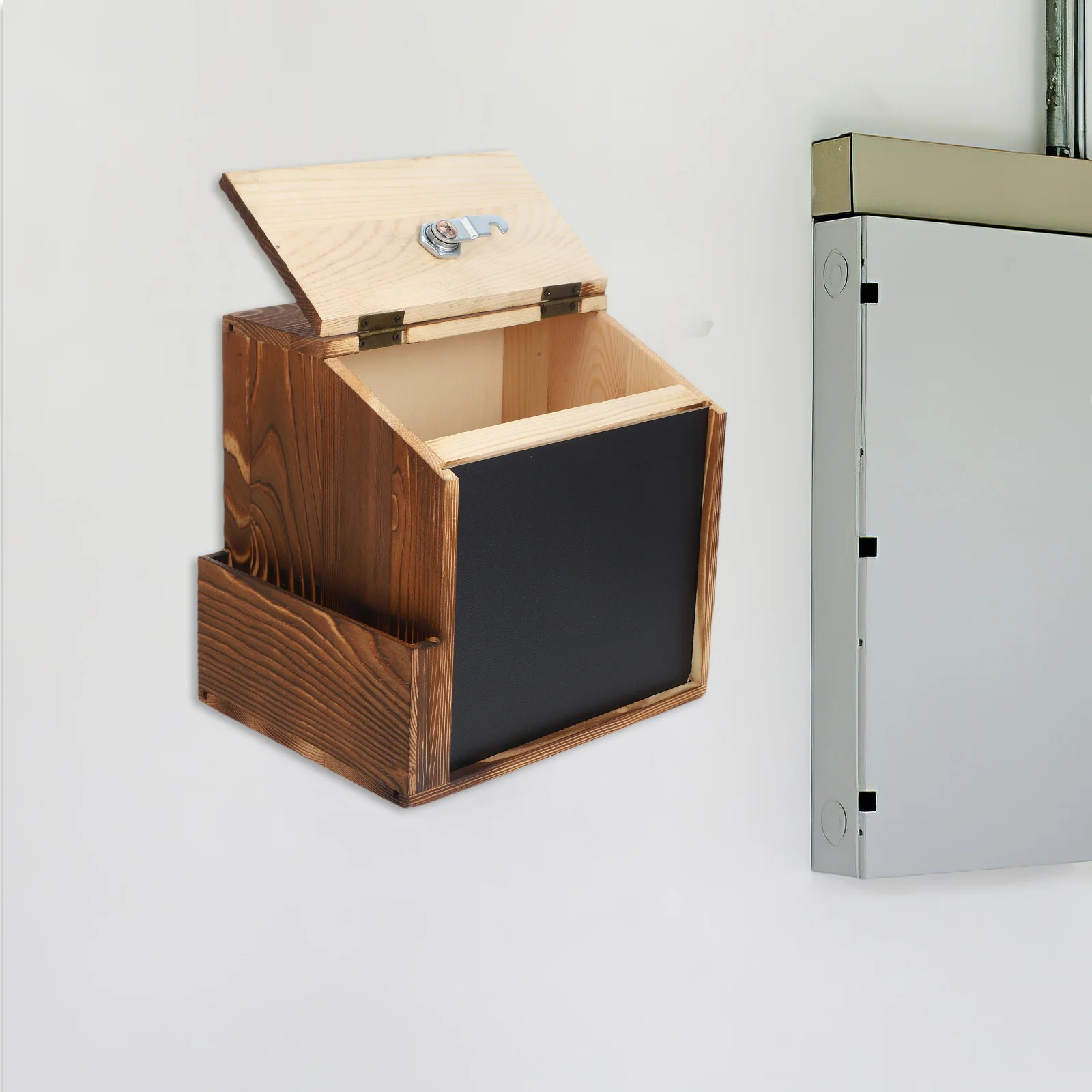 

Wall Mount Wooden Suggestion Box with Lock Black Chalkboard Donation Voting Ballot Fundraiser Tips Collection Money Saving Box