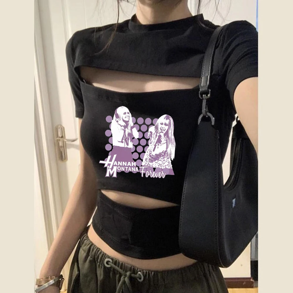 Hannah Montana crop top shoujo gothic vintage anime 2000s scene  t shirt dollette gothic japanese anime korean fashion