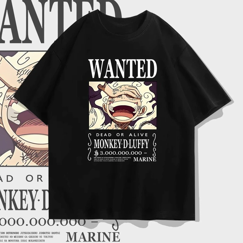 Camiseta de algodón suelta de manga corta con estampado de Monkey D. Luffy Gear 5 de ONE PIECE, colección Verano 2026, estilo Y2K, unisex, para padres e hijos, 100% algodón.