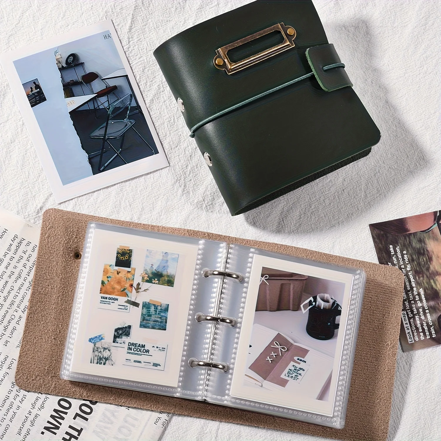 Photo Album Storage, Retro Leather Mini Polaroid Photo Album, Couple's Memory Book, 1-Pocket 3-Inch Travel Card Holder