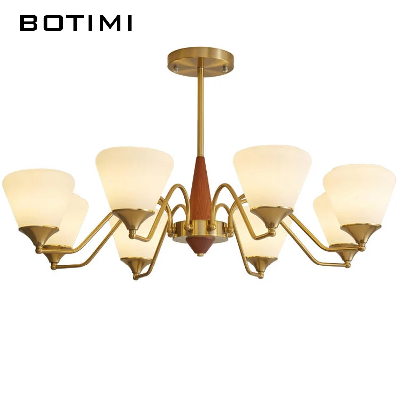 BOTIMI Modern Chandelier With 3 6 8 Glass Lampshades For Foyer Hanging Wooden Bedroom Lustre Solid Wood Dining Lighting Fixtures