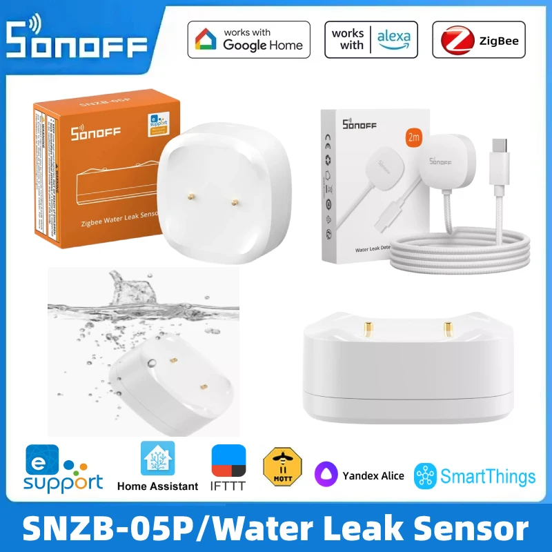 SONOFF SNZB-05P Zigbee Smart Water Leak Sensor Leaking Dripping Detection EWelink APP Real-time Alerts Alexa Google Home 2mqtt