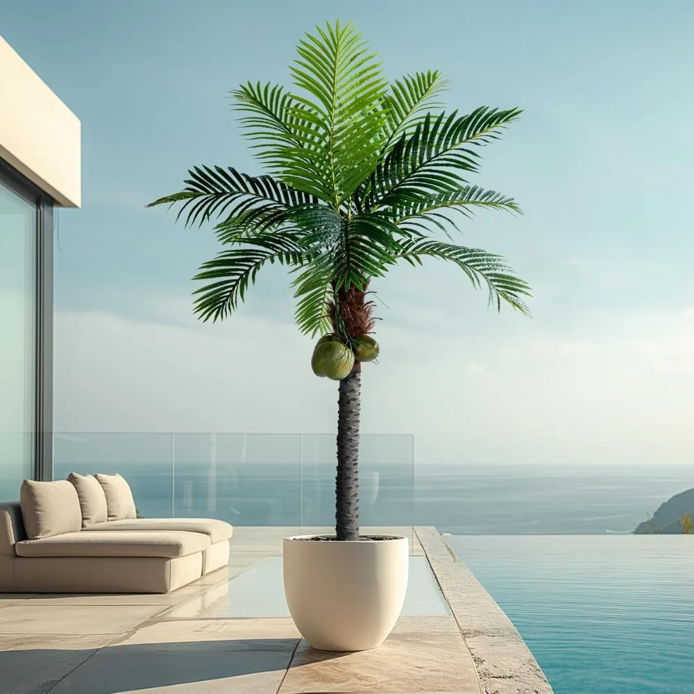 

6FT Artificial Coconut Tree Outdoor Indoor Decoration Large Artificial Coconut Silk Palm Tree Tropical Fake Tree