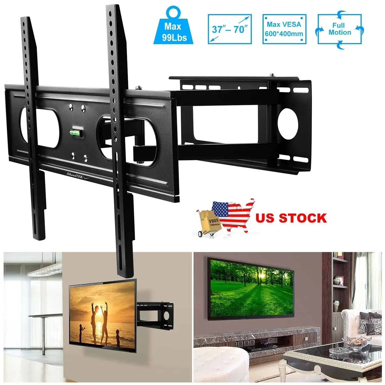 Full Motion TV Wall Mount Bracket 37 40 42 46 50 52 55 60 65 70inch LED LCD Flat