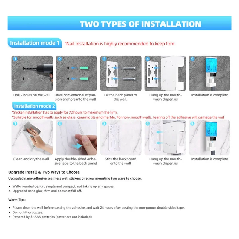 Mouthwash Dispenser For Bathroom Touchless 650ML,Wall Mounted Automatic Mouthwash Dispenser With 2Pcs Magnetic Cups-AT64