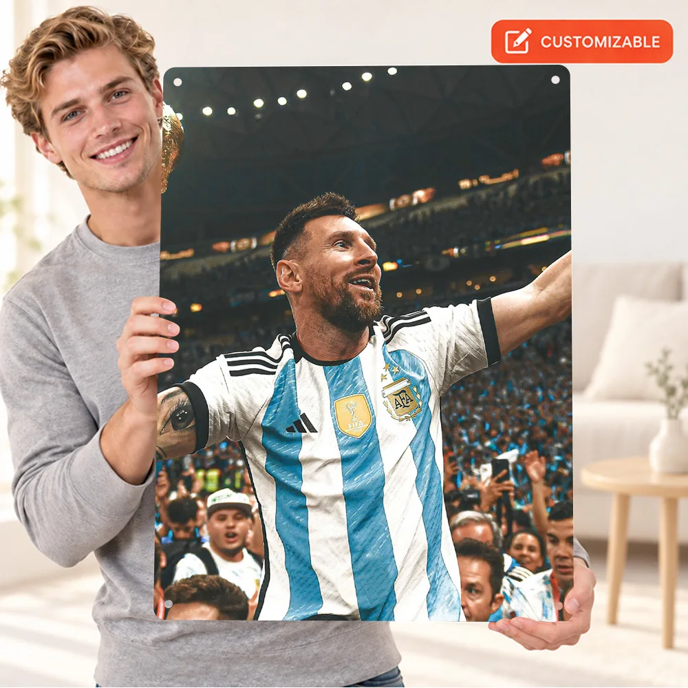 Lionel Messi Victory Argentina Printed Poster Personalized Aluminum Metal Sign Sports Portrait Photography Wall Art For Man Cave