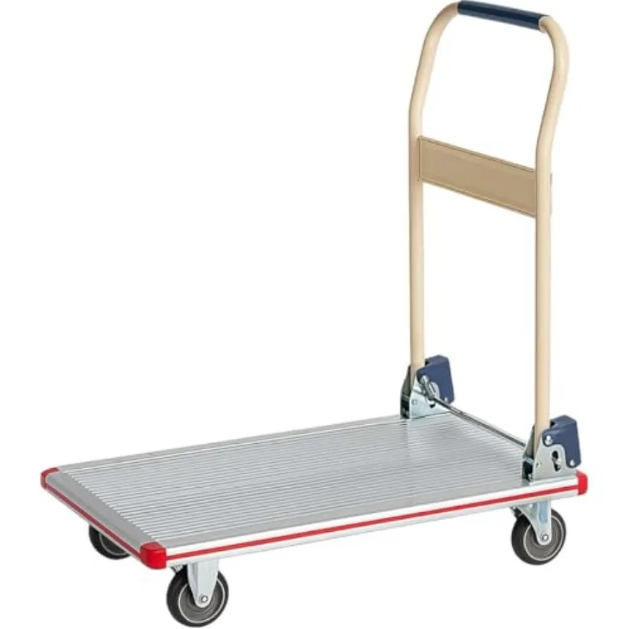 

Aluminum Platform Truck for Warehouse, Office, Retail Silver Aluminum Utility Dolly with 440 lb Capacity, Folding Handle, 5 TPR