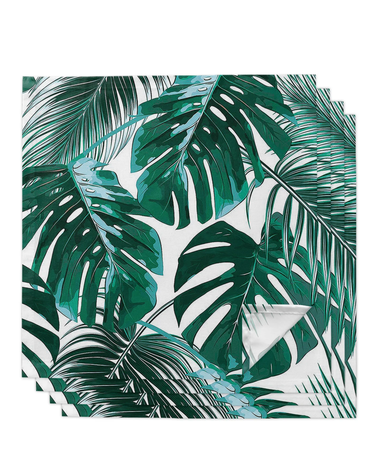 

4pcs Palm Leaves Tropical Plant Square 50cm Table Napkin Party Wedding Decoration Table Cloth Kitchen Dinner Serving Napkins