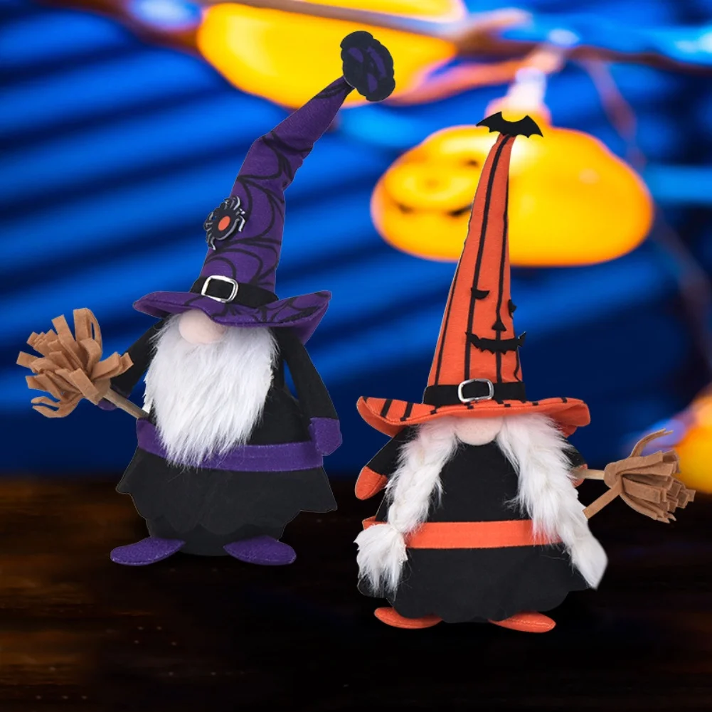 Handcrafted Halloween Decorations Set of 2 Gnome Dolls with Tall Hats and Sand Weighted Base for Stable Display