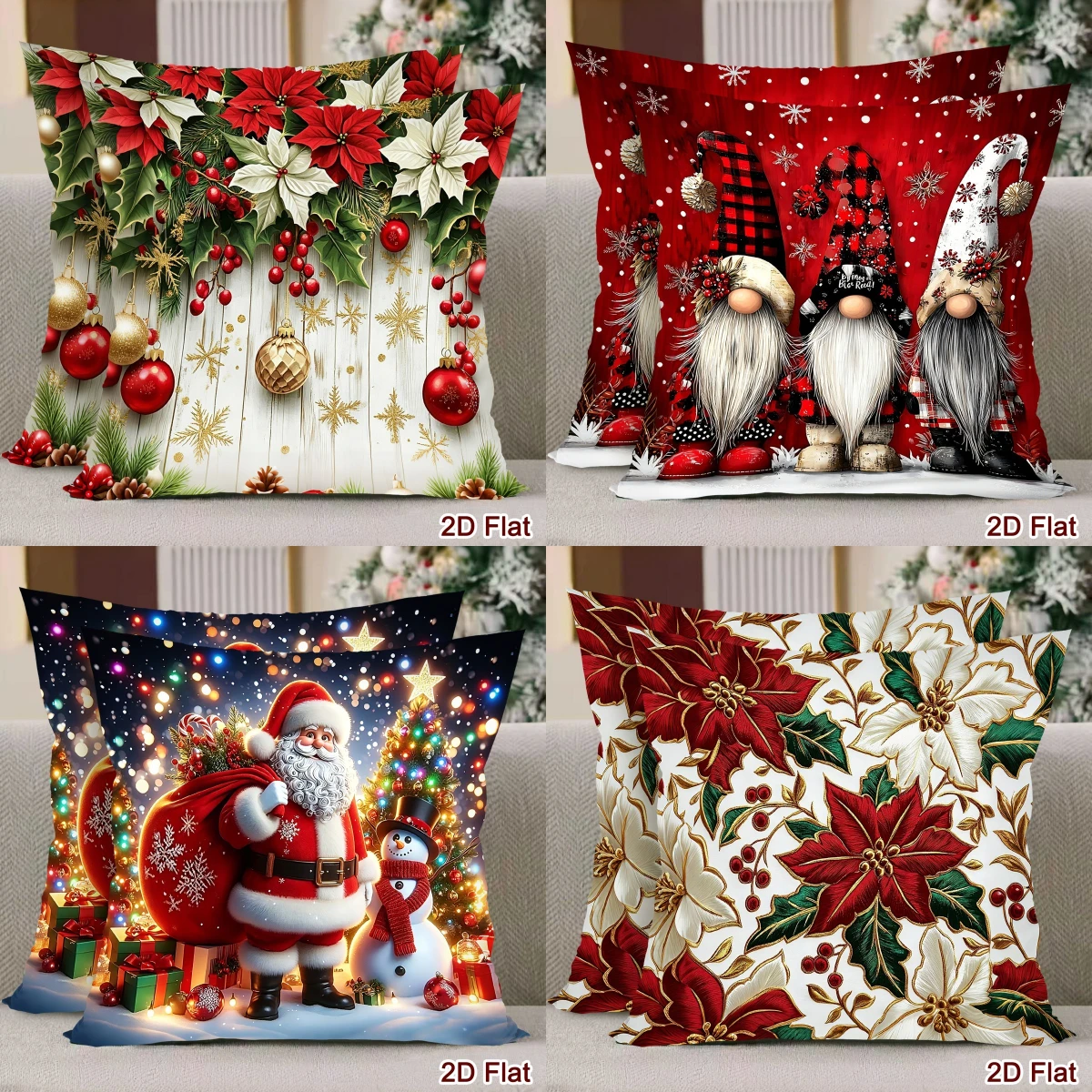 1pc Merry Christmas Pillow Covers Xmas Poinsettia Polyester Throw Pillow Covers Christmas Decor for Home 2026 New Year Gifts