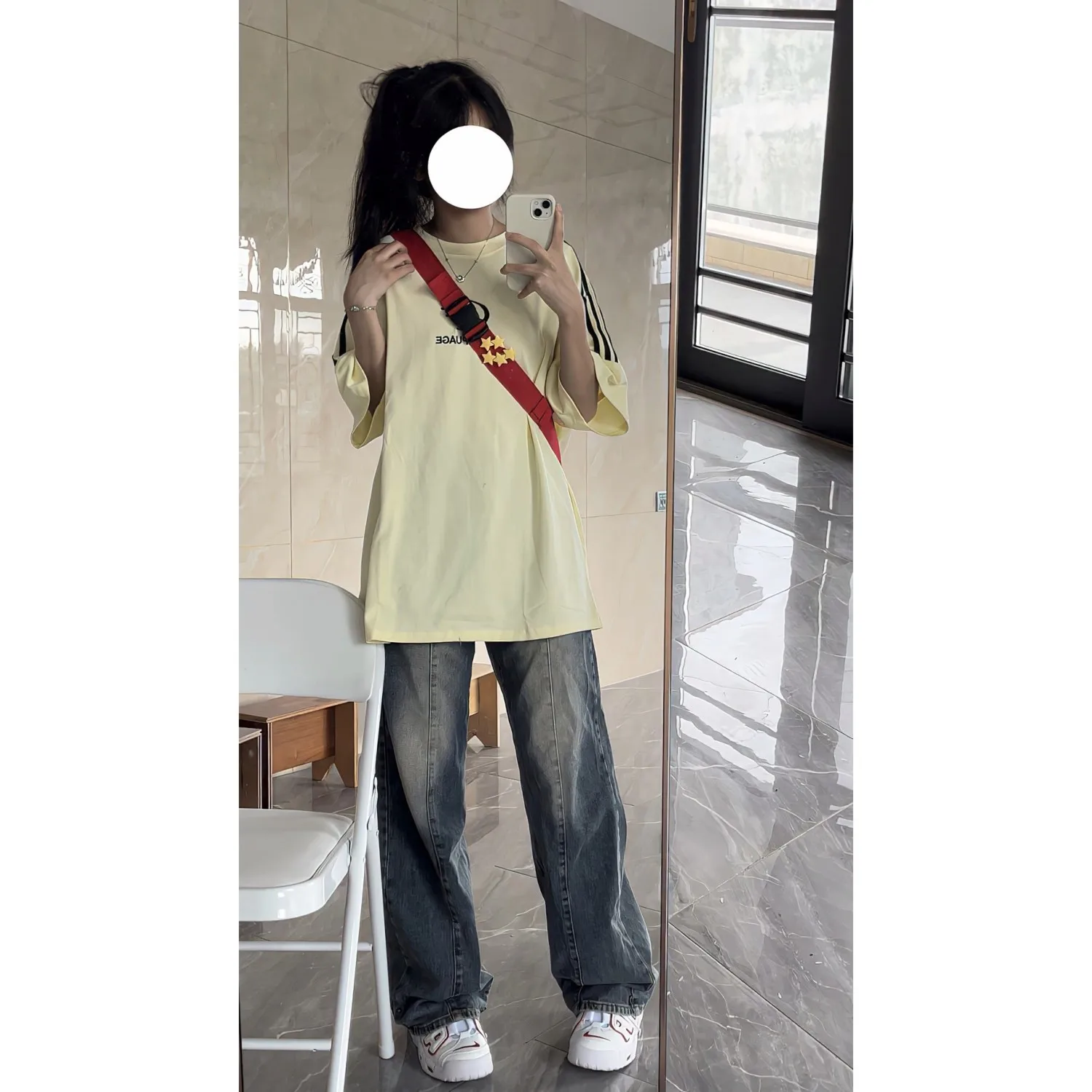 

Осенняя одежда, корейские женские широкие синие джинсы, женская одежда, большие размеры, расклешенный расклешенный низ, удлинение ног, груша