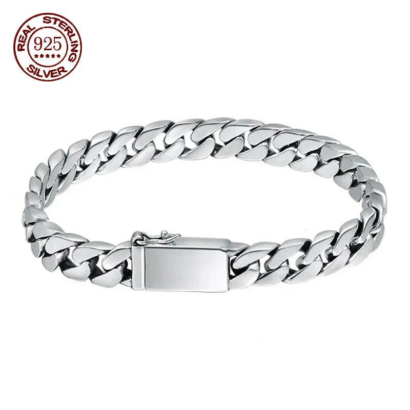 Luxury 100% S925 Sterling Silver Bracelet 7MM 8MM 10MM Punk S925 Silver Jewelry Certified Never Fade Silver Jewelry