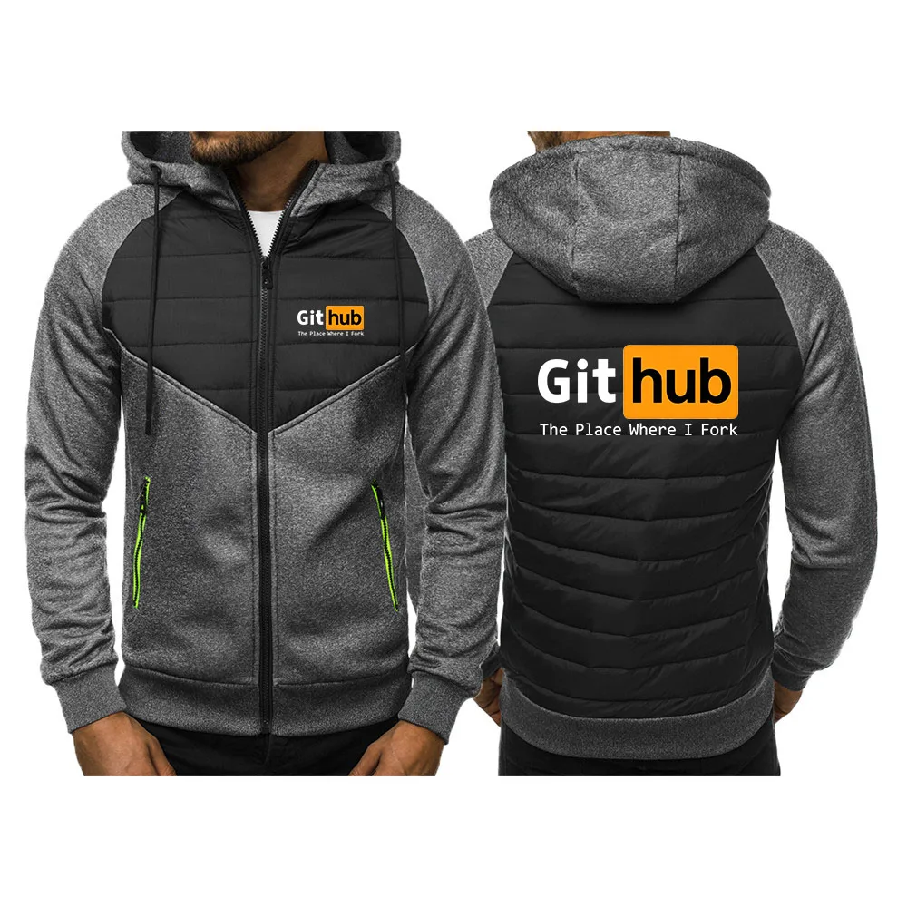 Github The Place Where I Fork Logo Print 2026 drawstring Hoodies Jacket Spring And Autumn Men's High Street Trendy Hooded Coat