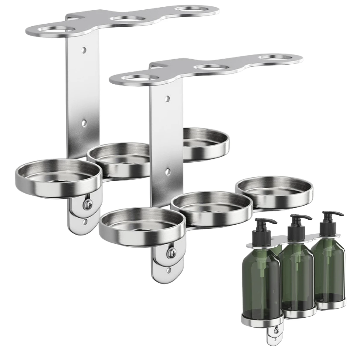 2set Soap Dispenser Bottle Holder With Mounting Screws Wall Mounted Stainless Steel home Bathroom Bottle Storage Rack