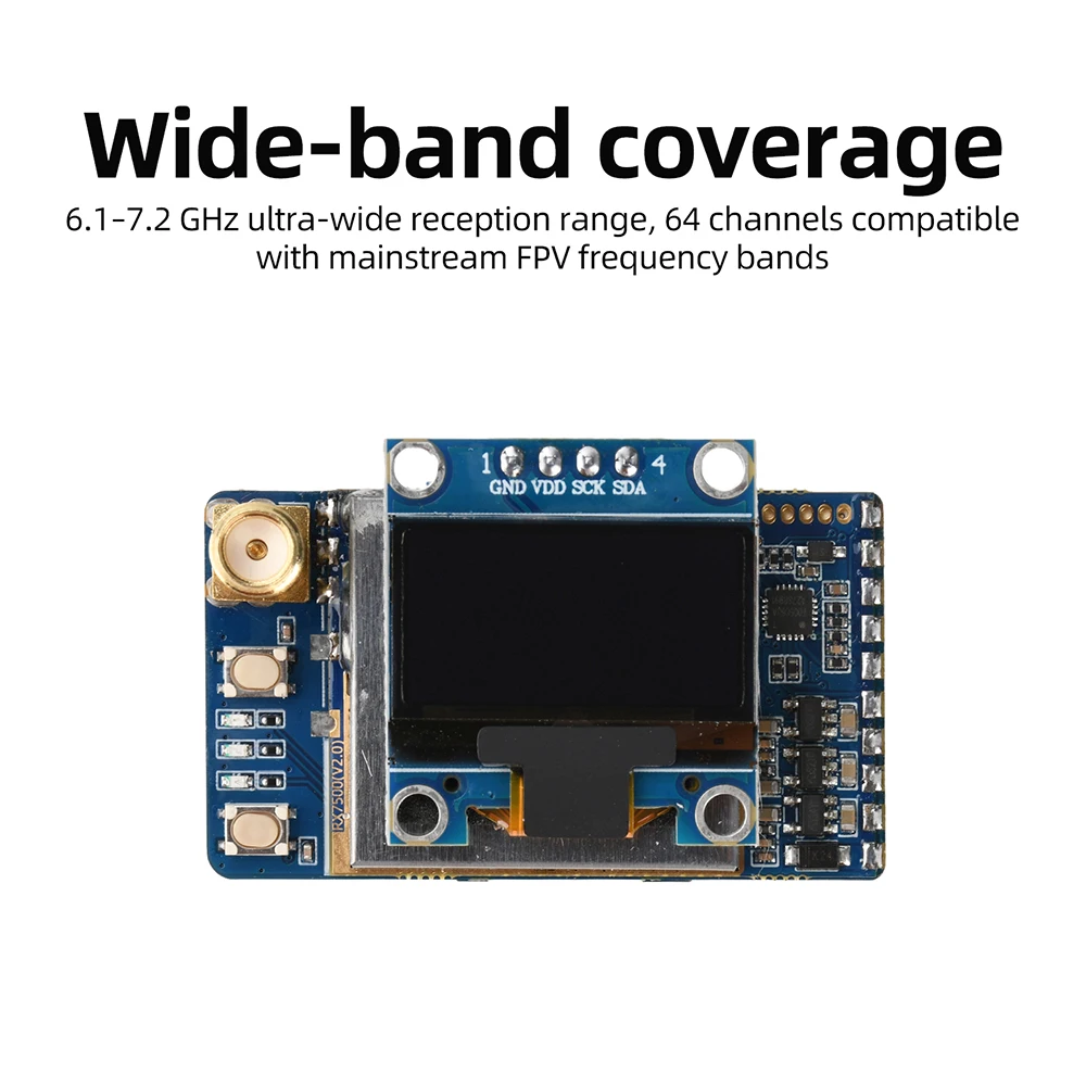 VRX-75DF FPV-Videoempfänger 6,1-7,2 GHz 64-Kanal-Analog für Drohnen mit 0,96-Zoll-OLED-Display – Detail 11